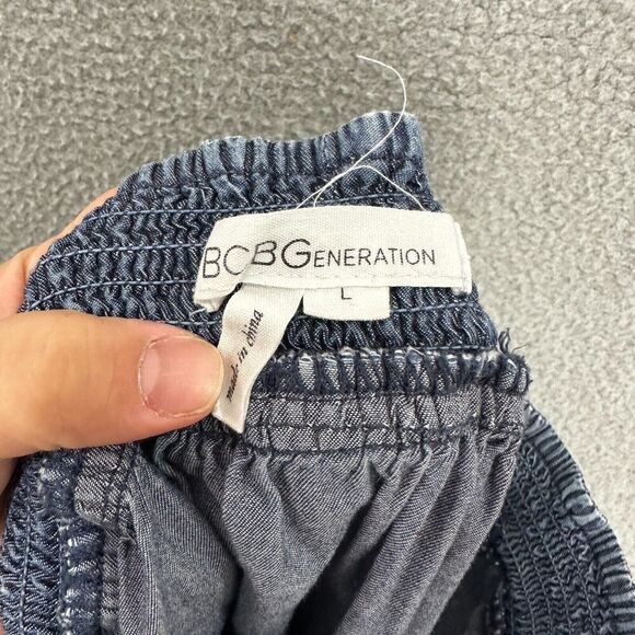 BCBGeneration Bubble Mini Skirt Womens Large Blue Chambray Embroidered Boho Y2K - Picture 6 of 7